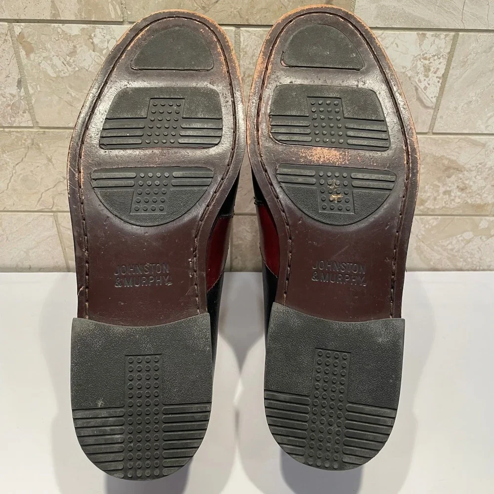 Johnston & Murphy Mens Kiltie Tassel Loafers 9M Black Burgundy Leather‎ 20-0592